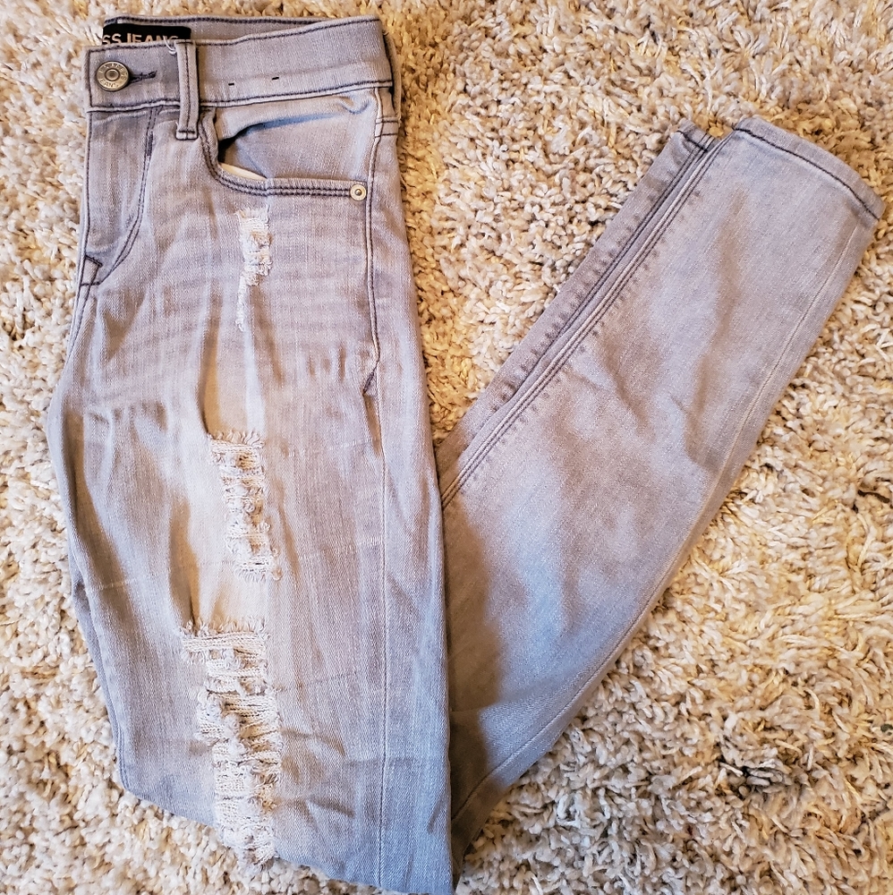 Gray Wash Ripped Skinny Jeans